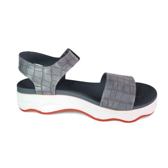 Muk Luks Roller Skate Plat for Croc Print Strappy Sandals Dusty Blue Women's 8 - Picture 7 of 11